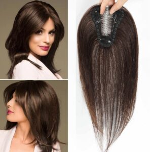 Hair Toppers, Real Human Hair for Women No Bangs Top Hair Extensions Pieces for Thinning Wiglets Upgrade Lace Base Premium Remy Toppers 12inch