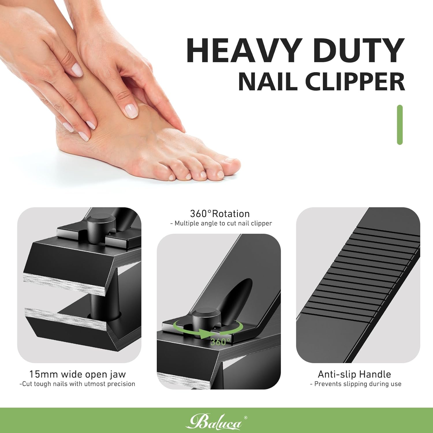 Heavy Duty Stainless Steel Nail Clippers for Thick Toenails - Black - Image 3