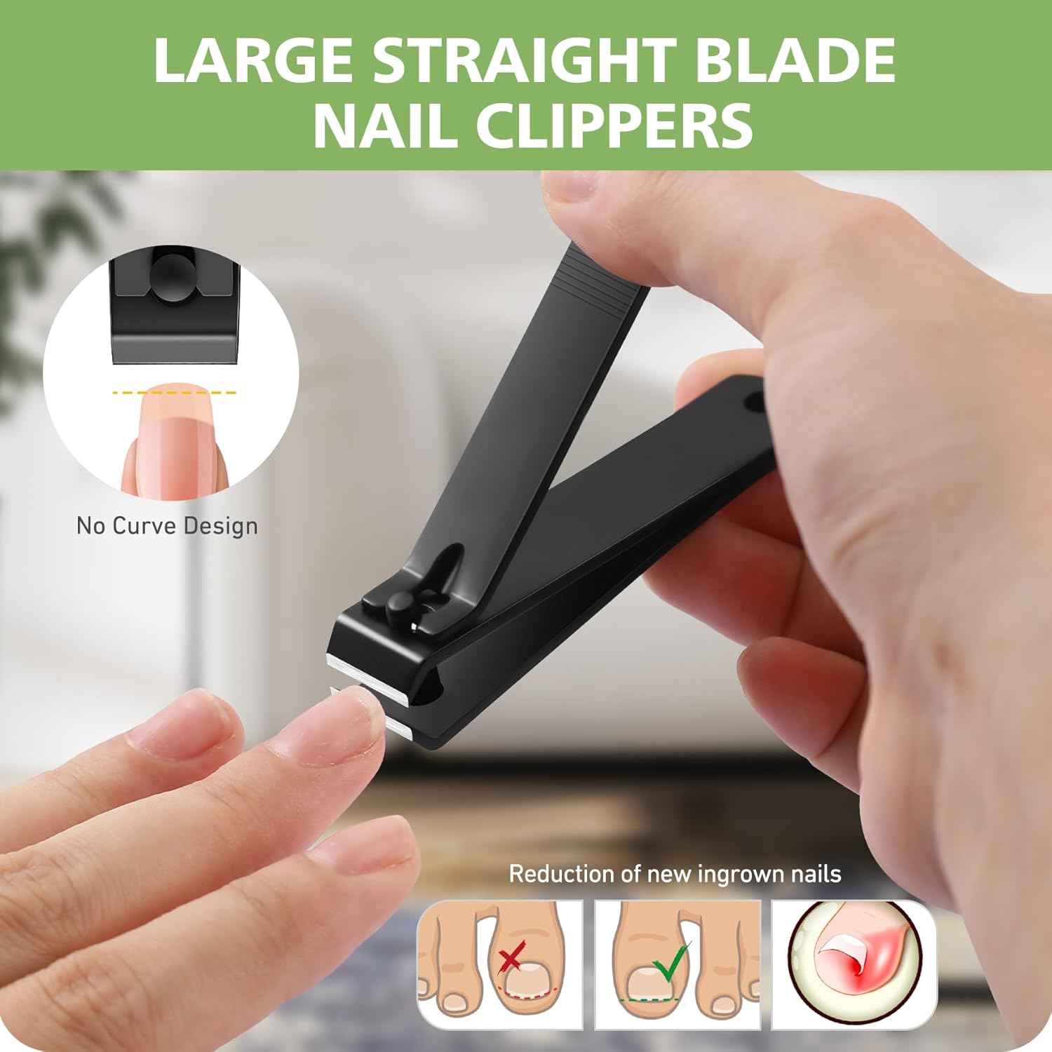 Heavy Duty Stainless Steel Nail Clippers for Thick Toenails - Black - Image 2