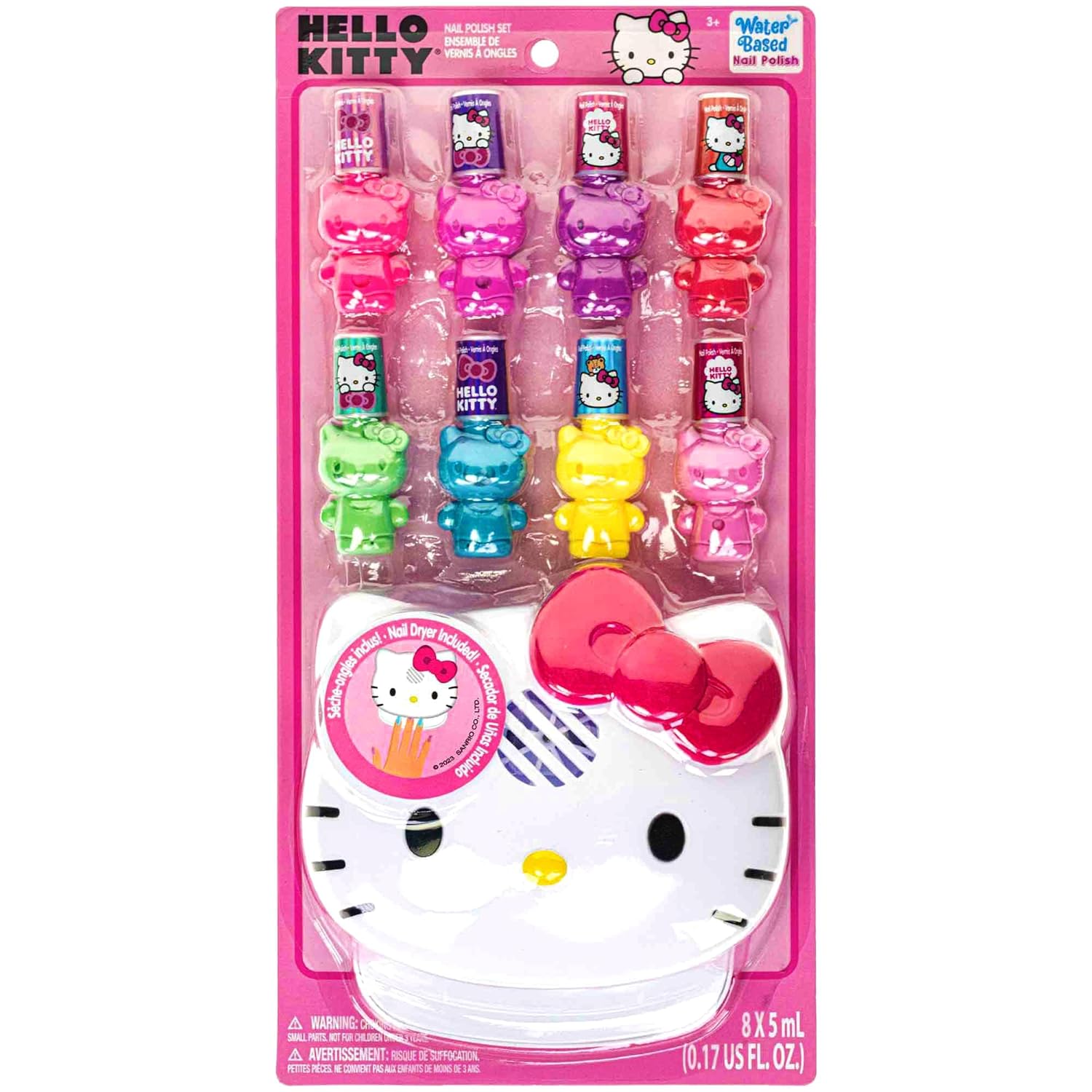 Hello Kitty Nail Polish Set for Kids, 8 Non-Toxic Peel-Off Shades with Dryer
