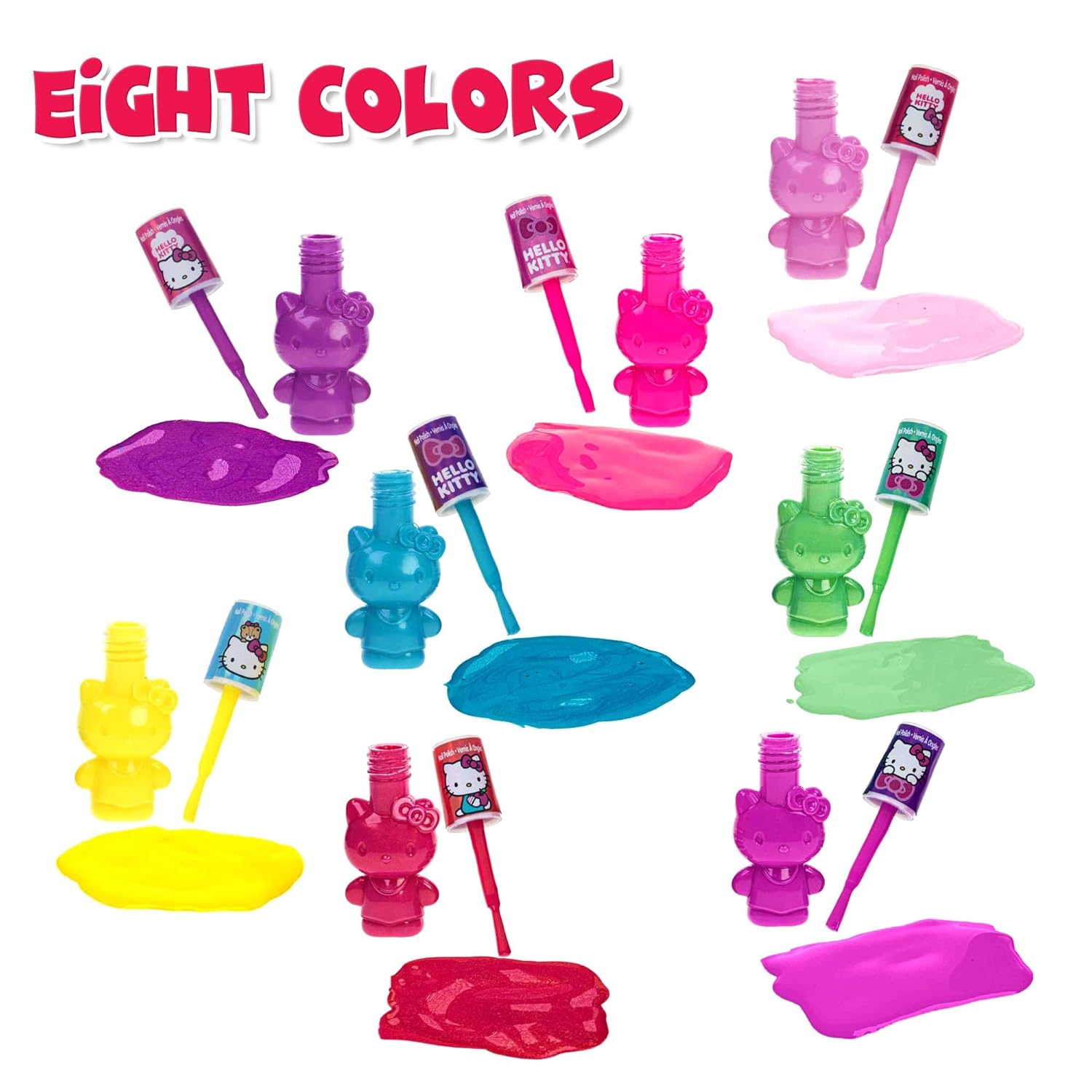 Hello Kitty Nail Polish Set for Kids, 8 Non-Toxic Peel-Off Shades with Dryer - Image 3