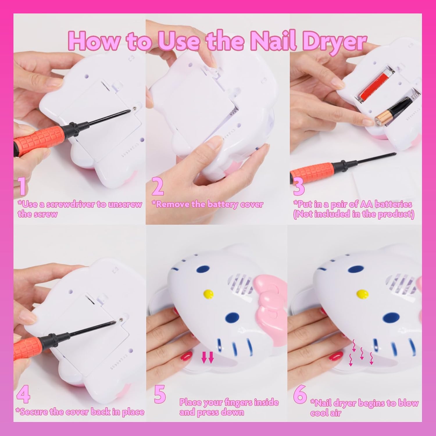 Hello Kitty Nail Polish Set for Kids, 8 Non-Toxic Peel-Off Shades with Dryer - Image 4