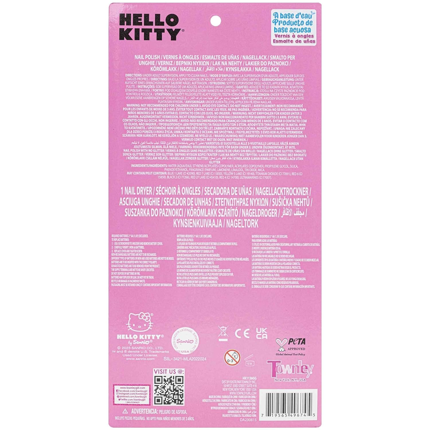 Hello Kitty Nail Polish Set for Kids, 8 Non-Toxic Peel-Off Shades with Dryer - Image 9