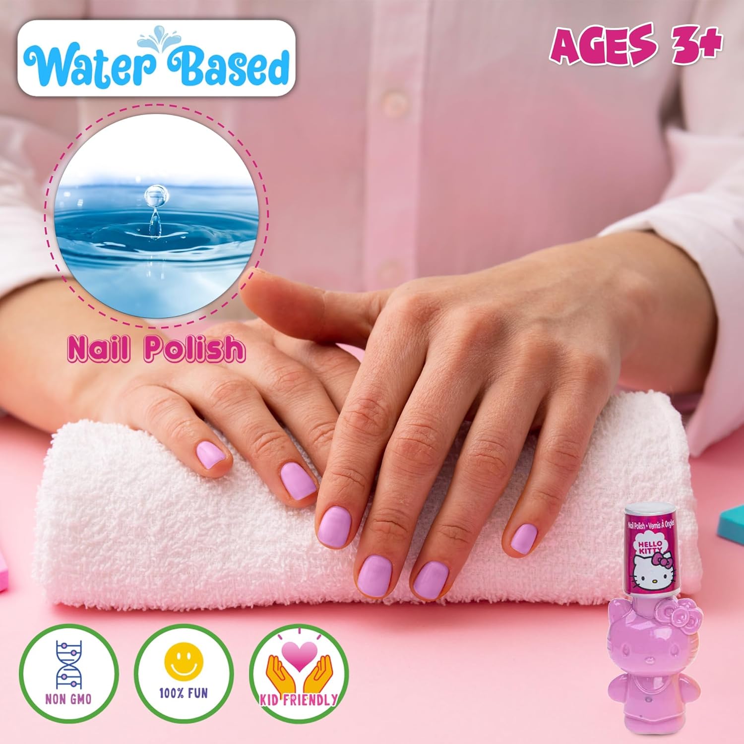 Hello Kitty Nail Polish Set for Kids, 8 Non-Toxic Peel-Off Shades with Dryer - Image 2