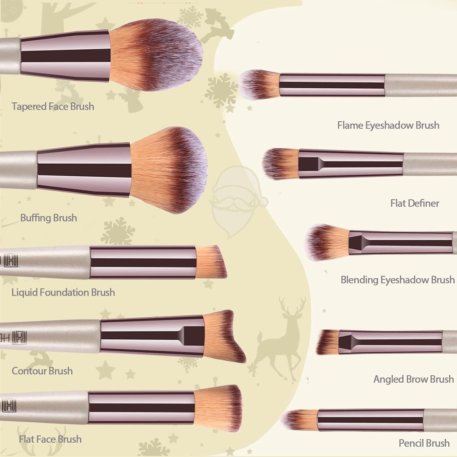 HEYMKGO 10PCS Portable Makeup Brush Set with Cosmetic Bag - Champagne Gold Synthetic Brushes - Image 3