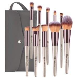 HEYMKGO 10PCS Portable Makeup Brush Set with Cosmetic Bag - Champagne Gold Synthetic Brushes