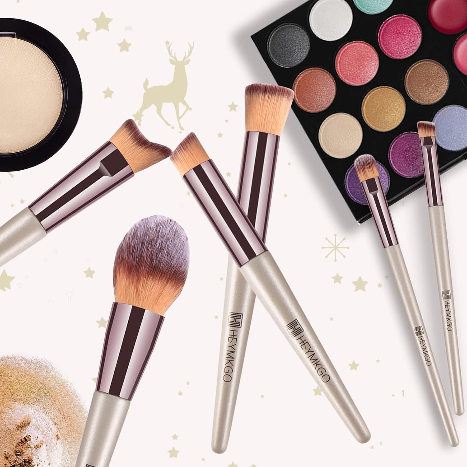 HEYMKGO 10PCS Portable Makeup Brush Set with Cosmetic Bag - Champagne Gold Synthetic Brushes - Image 6