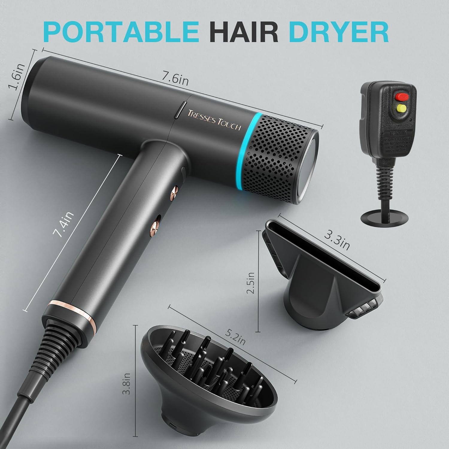High-Speed 150000 RPM Ionic Hair Dryer with Diffuser and Nozzle, Black - Image 7