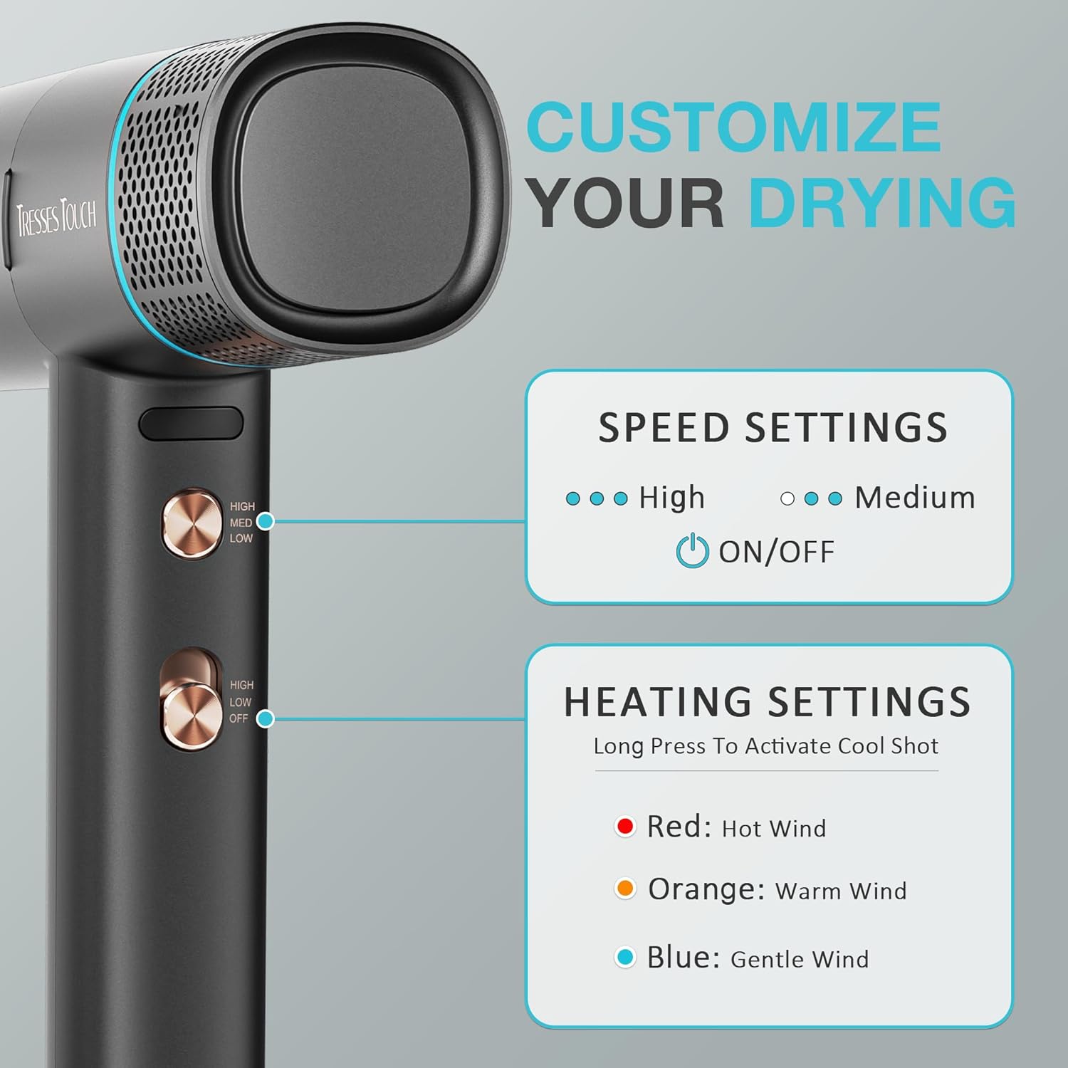 High-Speed 150000 RPM Ionic Hair Dryer with Diffuser and Nozzle, Black - Image 5