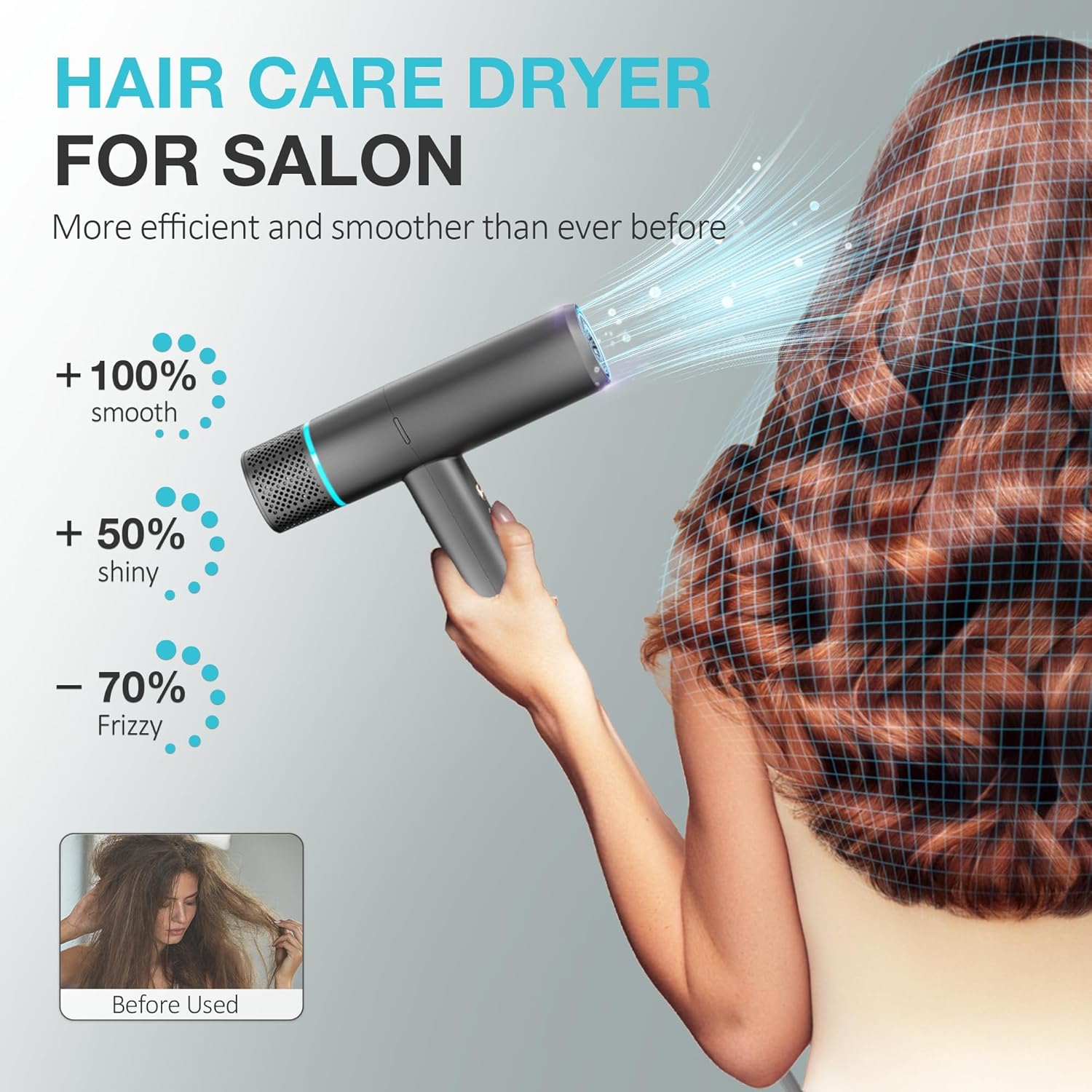 High-Speed 150000 RPM Ionic Hair Dryer with Diffuser and Nozzle, Black - Image 4