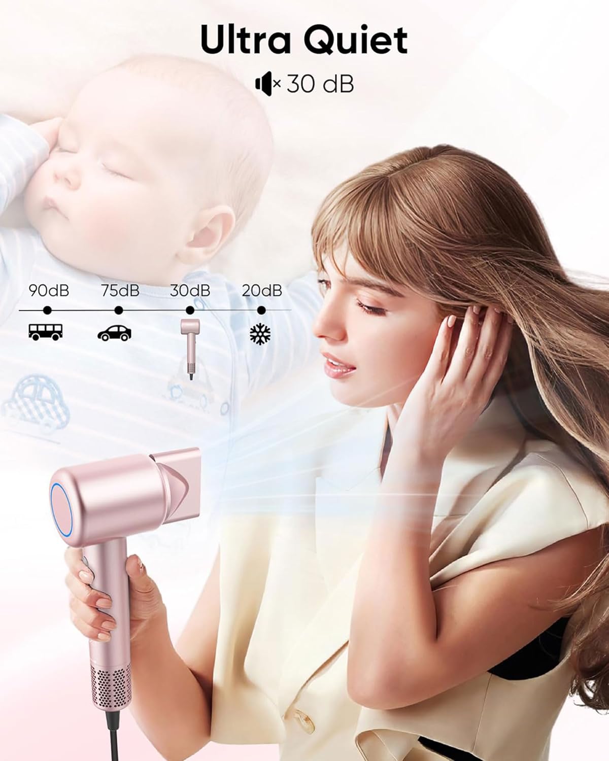 High-Speed Ionic Hair Dryer with Brushless Motor, Quiet, Compact, Magnetic Diffuser - Image 4
