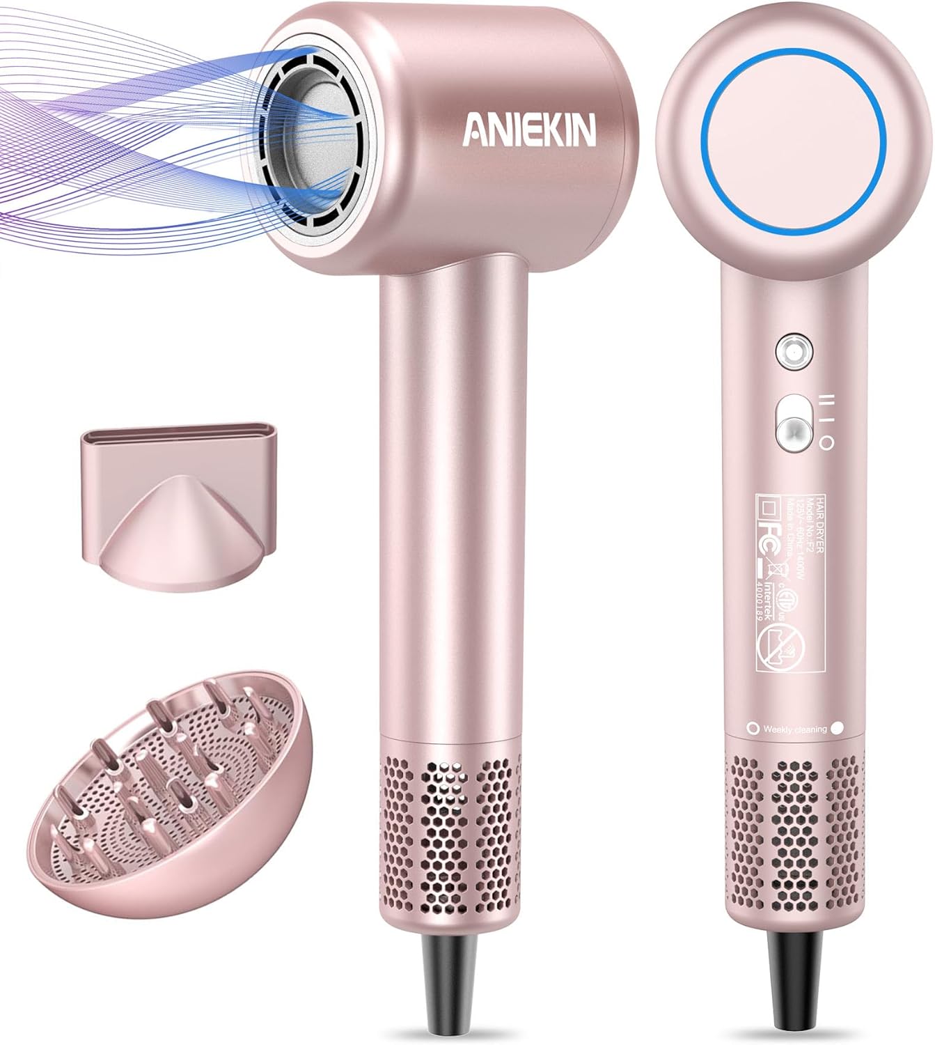 High-Speed Ionic Hair Dryer with Brushless Motor, Quiet, Compact, Magnetic Diffuser