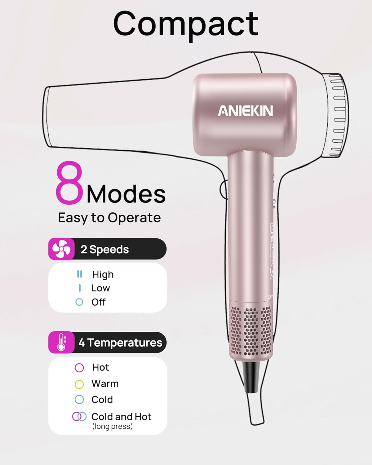 High-Speed Ionic Hair Dryer with Brushless Motor, Quiet, Compact, Magnetic Diffuser - Image 7