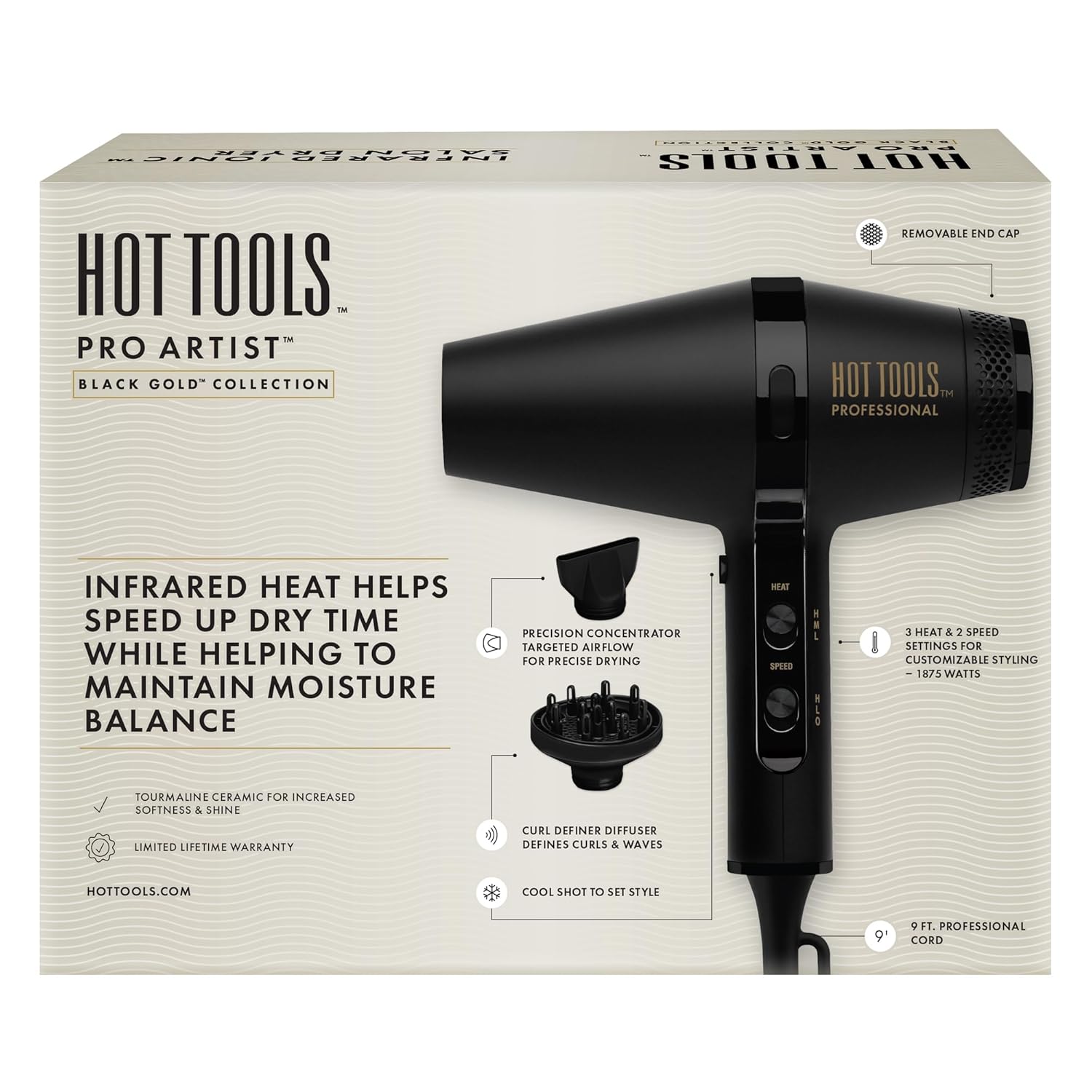 HOT TOOLS Pro Artist Black Gold Infrared Ionic Hair Dryer 1875W for Fast Styling - Image 7