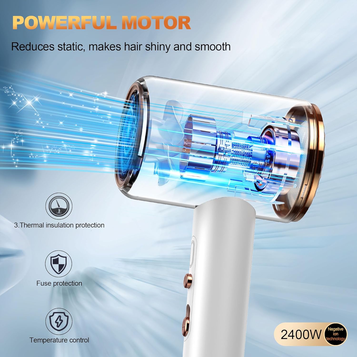 Ionic 1875W Hair Dryer with Diffuser, Nozzle, 2 Heat & 3 Speed Settings - Image 2