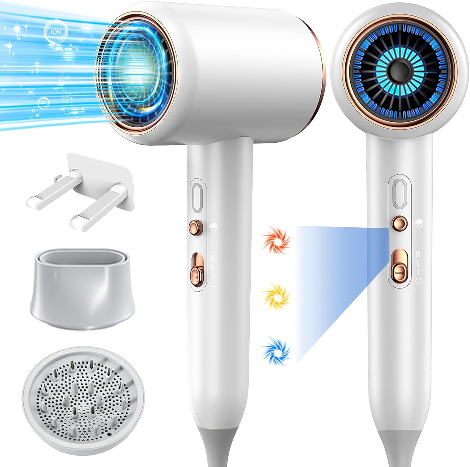Ionic 1875W Hair Dryer with Diffuser, Nozzle, 2 Heat & 3 Speed Settings