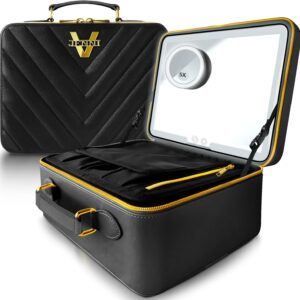 JENNI V PU Leather Makeup Bag with Light Up Mirror & Adjustable Dividers