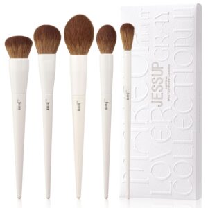 Jessup 5-Piece Vegan Makeup Brush Set - Foundation, Blush, Bronzer, Highlighter, Powder (Light Grey)