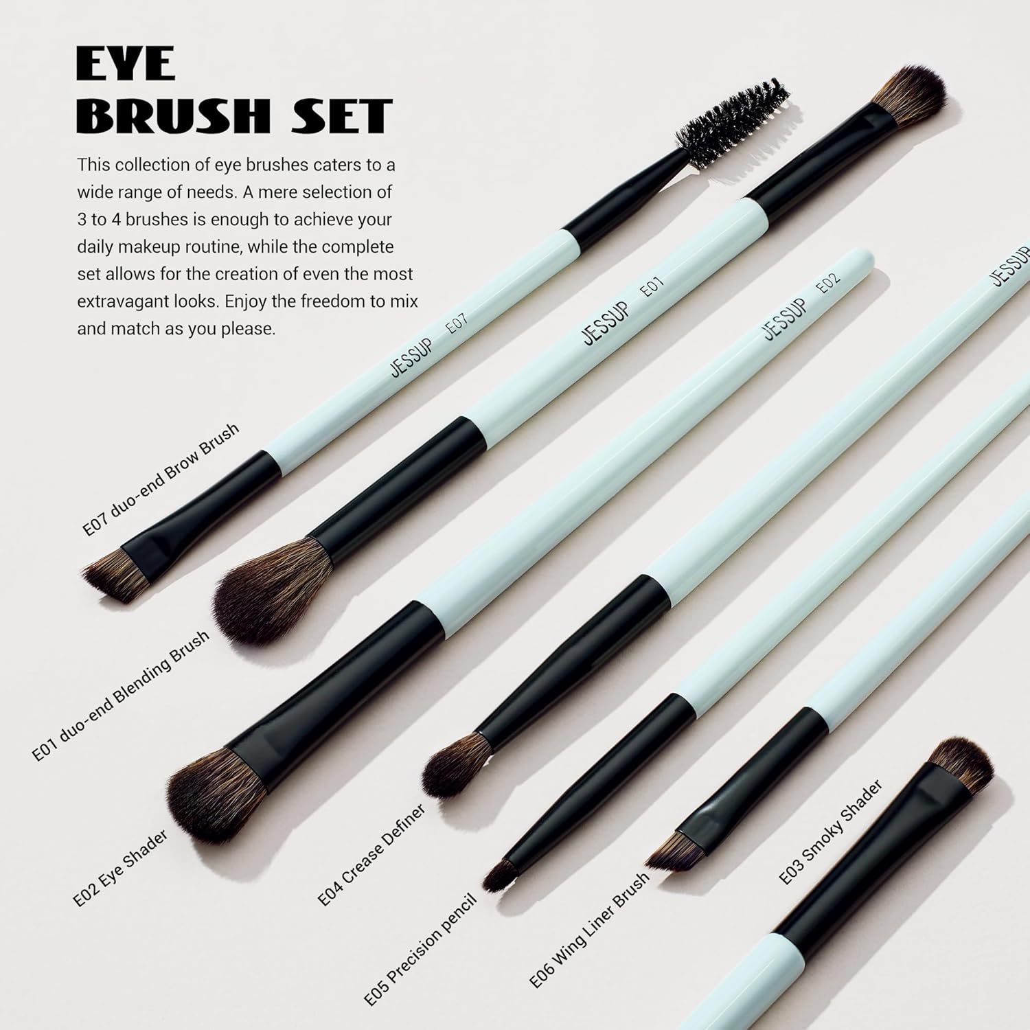 Jessup Makeup Brushes Set 10pcs, Double Sided Foundation Contour Blush Highlight Blending Eyebrow Brush Eyeshadow Eyeliner Concealer Brush, Bright Cyan Cruelty Free Cosmetic Tools T500 - Image 5