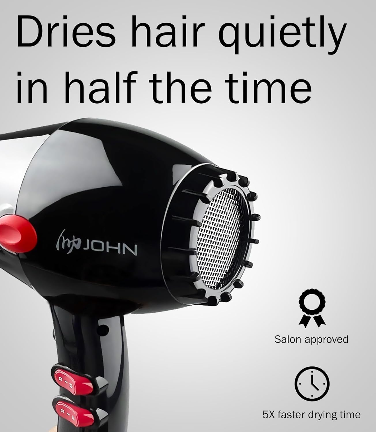 JOHN 2200W Ionic Salon Hair Dryer, 5X Fast Drying, Turbo Blast, Black - Image 4