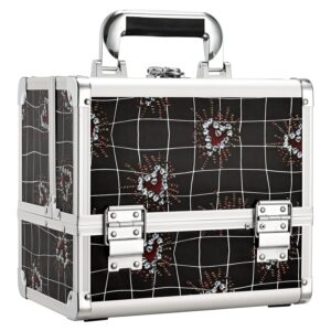 Joligrace 10" Makeup Train Case, 3-Tier Organizer with Mirror & Key - Goth Heart