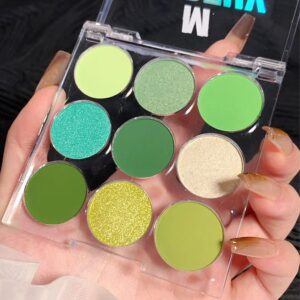 KARNAR 9-Color Green Eyeshadow Palette Shimmer Matte Shades Makeup