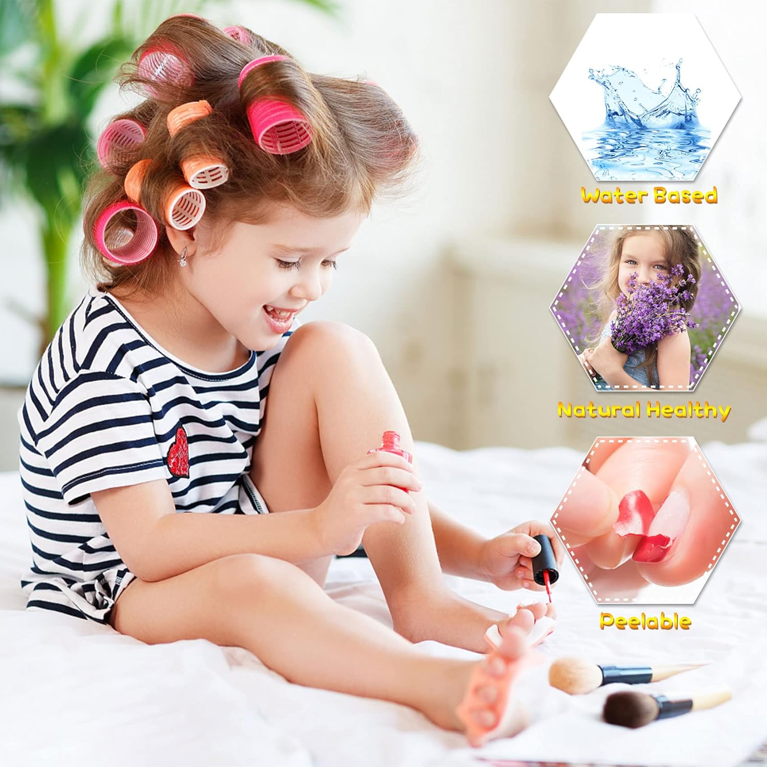 Kids Nail Polish Set - Nail Polish for Girls Ages 3-12 | 12 Rainbow Colors | Non-toxic, Water-based, Low Odor | Peel-off, Quick Dry | Children Nail Polish Kit for Teens, Children, and Toddlers - Image 2
