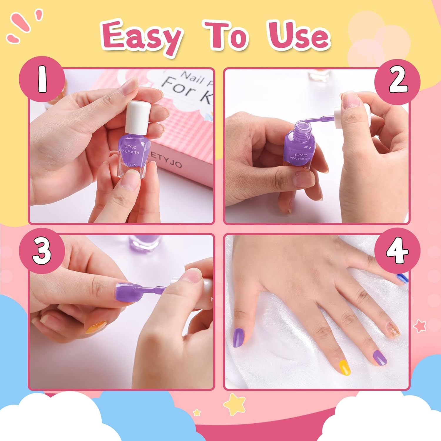 Kids Nail Polish Set - Nail Polish for Girls Ages 3-12 | 12 Rainbow Colors | Non-toxic, Water-based, Low Odor | Peel-off, Quick Dry | Children Nail Polish Kit for Teens, Children, and Toddlers - Image 3