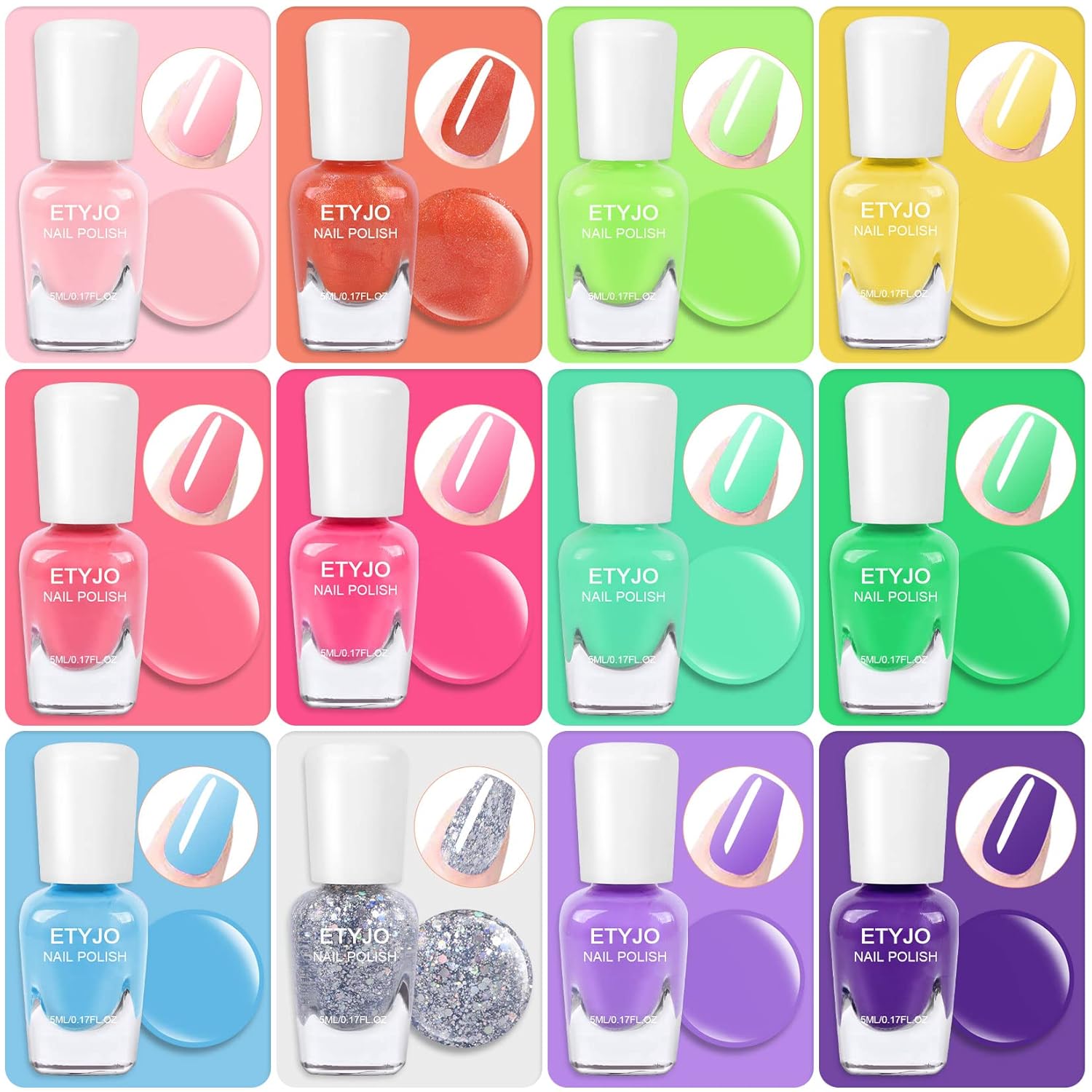 Kids Nail Polish Set - Nail Polish for Girls Ages 3-12 | 12 Rainbow Colors | Non-toxic, Water-based, Low Odor | Peel-off, Quick Dry | Children Nail Polish Kit for Teens, Children, and Toddlers - Image 4