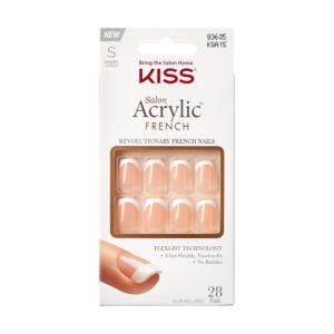 KISS Salon Acrylic Press On Nails 'Bonjour', Nude/White, Short Squoval, 28 Nails & Glue