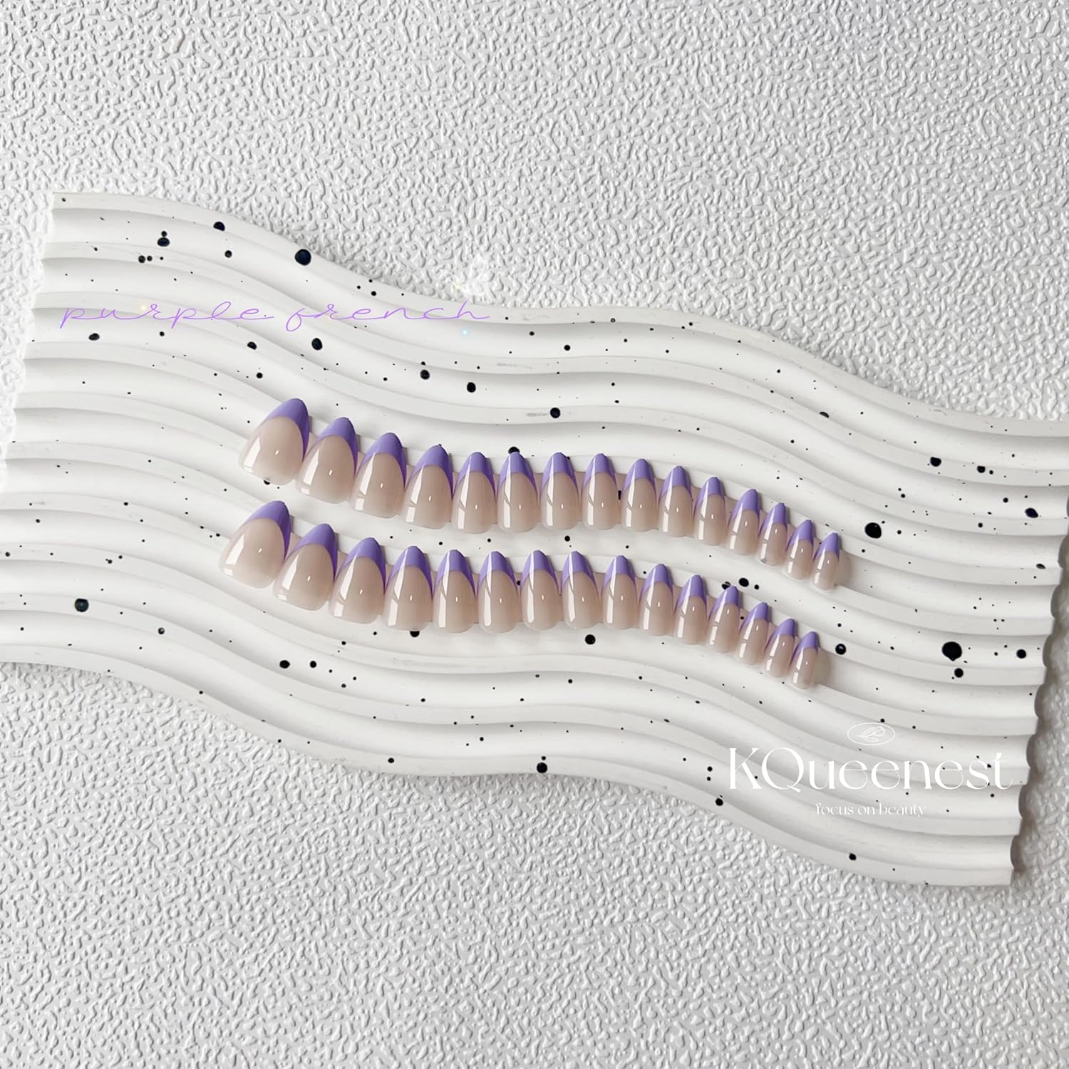 KQueenest 30 Pcs Light Purple French Tip Almond Press-On Nails for Women - Image 3