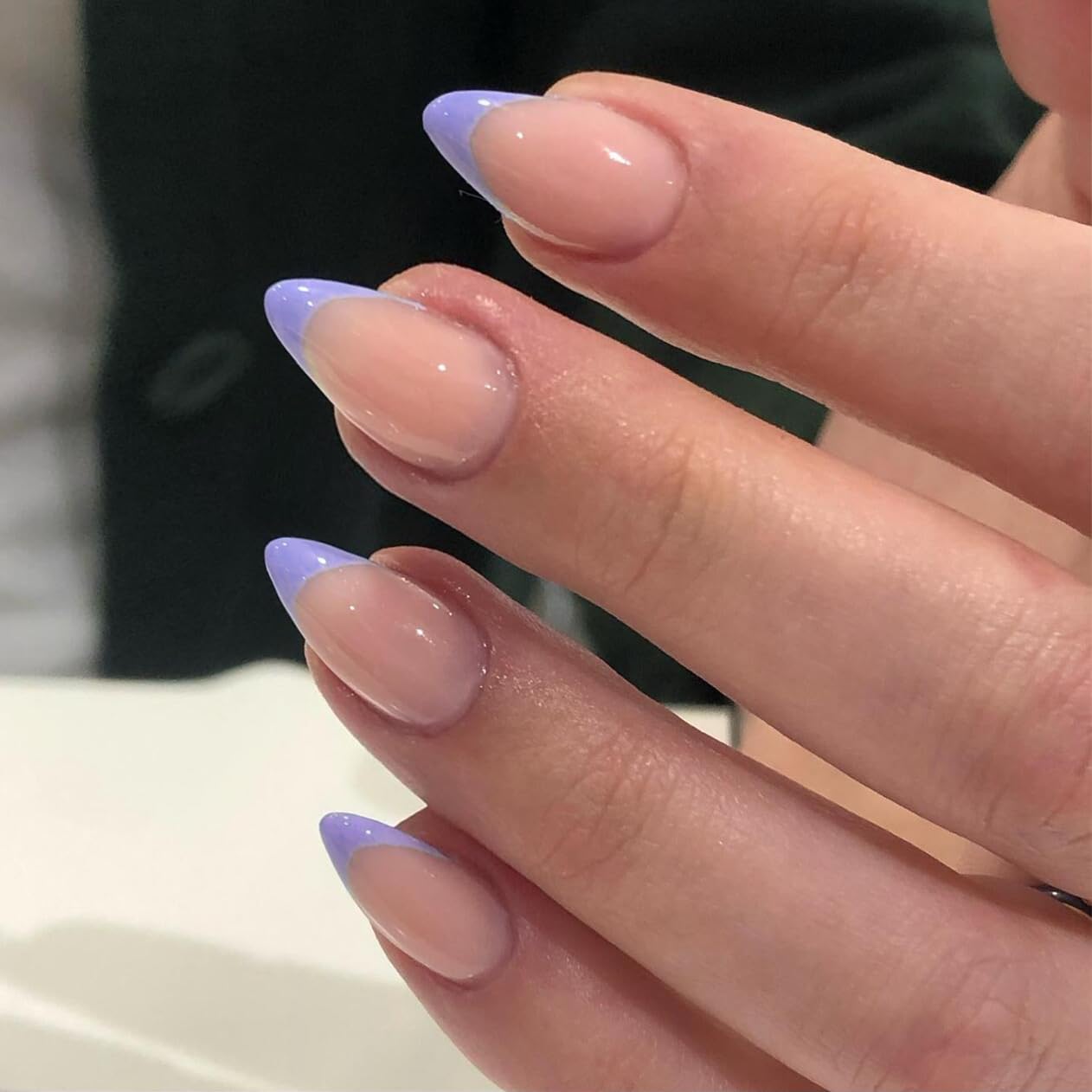 KQueenest 30 Pcs Light Purple French Tip Almond Press-On Nails for Women - Image 2