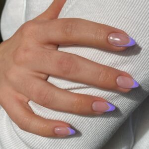 KQueenest 30 Pcs Light Purple French Tip Almond Press-On Nails for Women