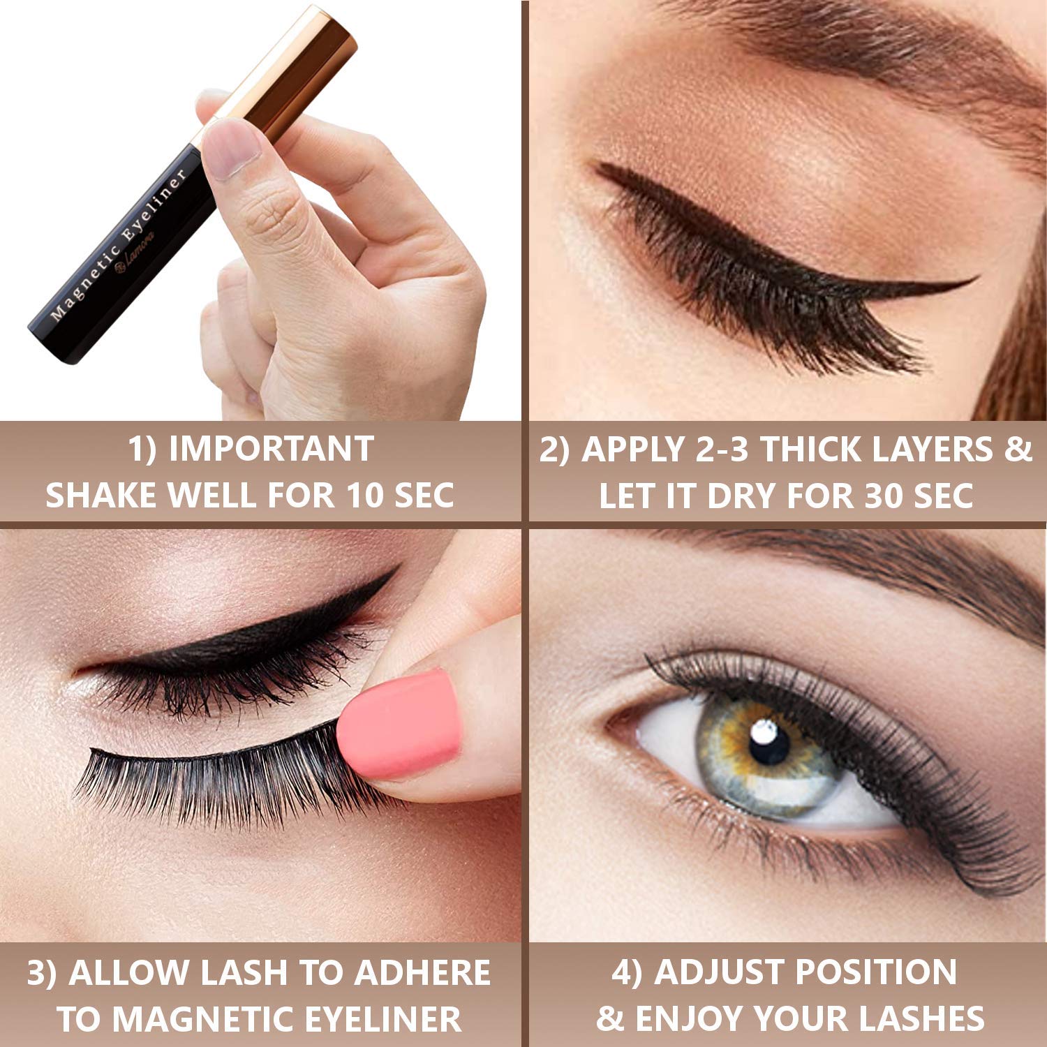 Lamora Reusable Magnetic Lashes Kit with Waterproof Eyeliner, Applicator & Storage Box - Image 4