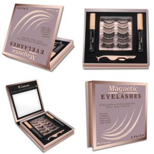 Lamora Reusable Magnetic Lashes Kit with Waterproof Eyeliner, Applicator & Storage Box