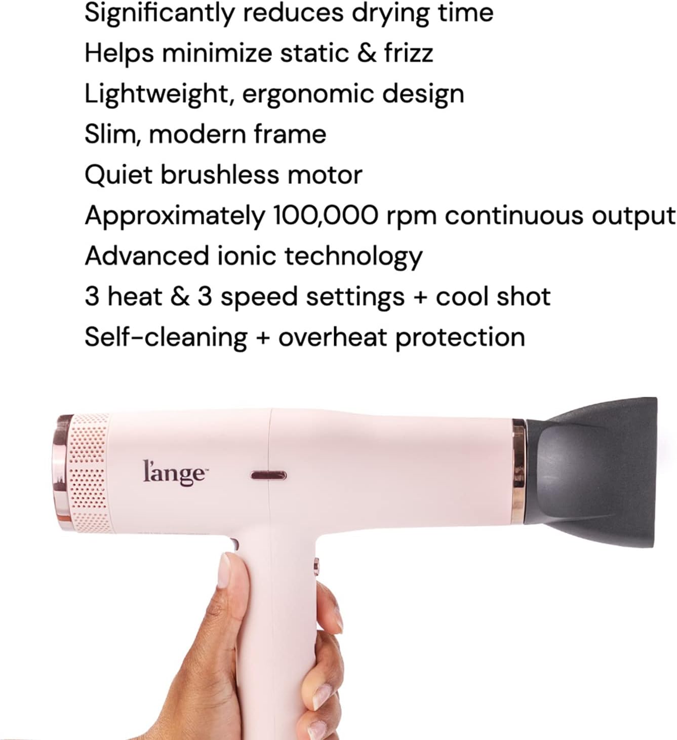 L'ANGE HAIR Le Styliste Luxury Hair Dryer | Quiet Brushless Blow Dryer with Diffuser | 1875 Watts for 4X Faster Drying | Hairdryer with 3 Heat & Speed Settings | Best Hair Dryers for Blowouts - Image 3