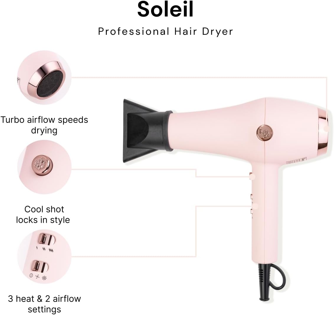 L'ANGE HAIR Soleil Professional Hair Dryer | 3 Heat Settings & 2 Airflow Settings | Cool Shot Locks-in Style | Professional Length Cord | Best Lightweight Hair for Smooth Blowouts (Blush) - Image 2
