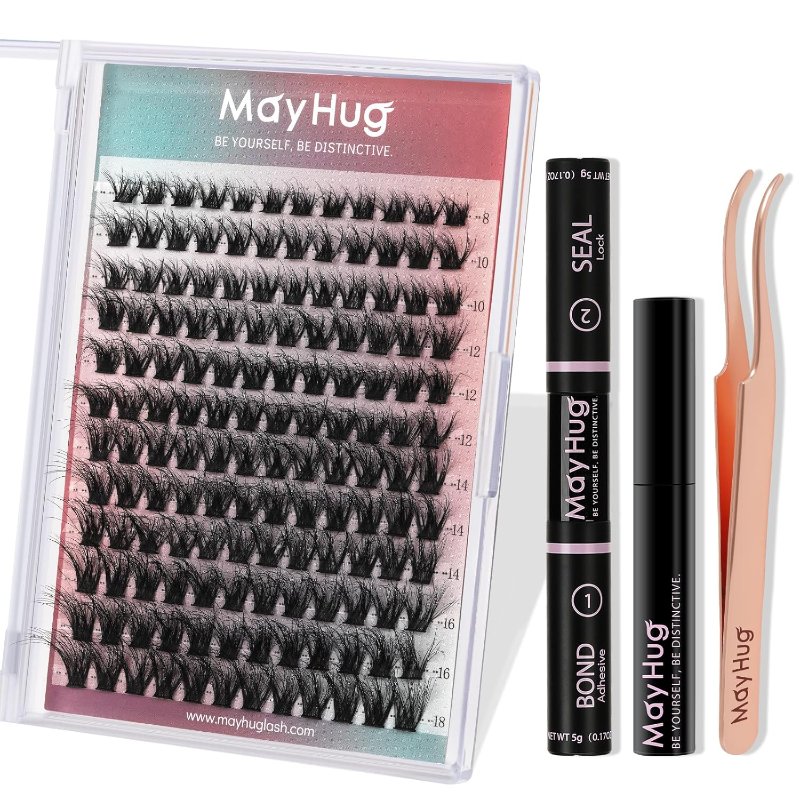 Lash Clusters Kit 144pcs, 3D Fluffy False Eyelashes, 8-18mm Eyelash Clusters with 10ml Bond and Seal, 5ml Lash Remover, Lash Tweezers, Soft & Lightweight & Easy to apply (Flair Kit)