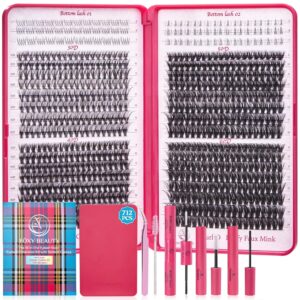 Lash Clusters Kit with Bottom Lashes, Lash Extension Kit With 30D40D50D60D Fluffy Upper Wispy Lash Clusters & 2 Type Bottom Lash Clusters,EyeLash Extension Kit with Black Bond & Clear Glue 2 In 1