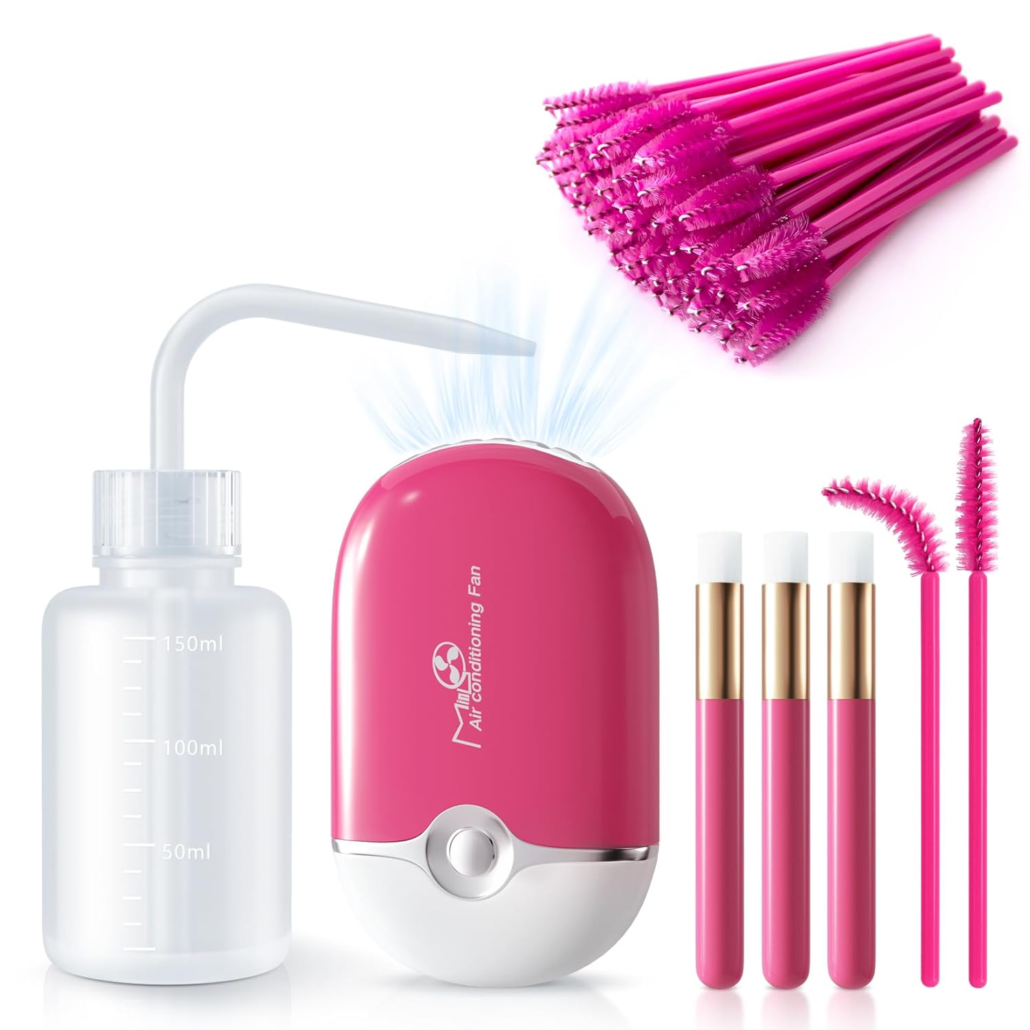 Rose Mini Portable Lash Fan Kit with 50 Cleaning Brushes and Tools