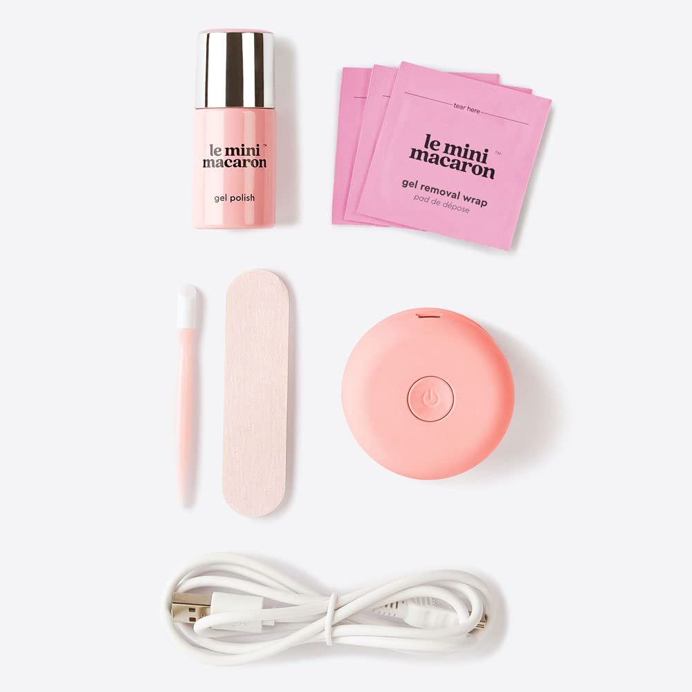 Le Mini Macaron DIY Gel Manicure Kit | Gel Nail Polish Kit w/ LED Nail Dryer Lamp, 1 Gel Polish, Cuticle Stick, Nail File, & Remover Wraps, Rose Crème - Image 6