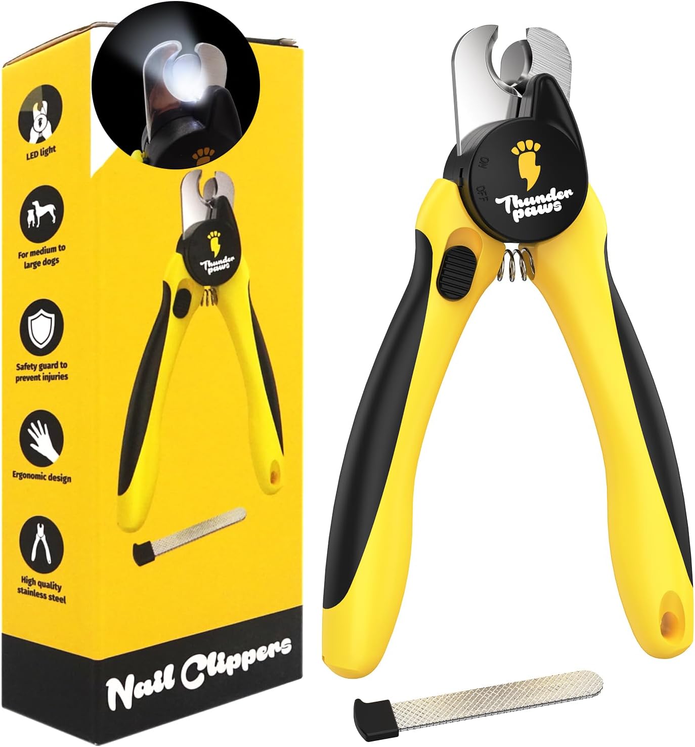 LED Dog Nail Clippers with Light, Safety Lock, Guard & File for Pets