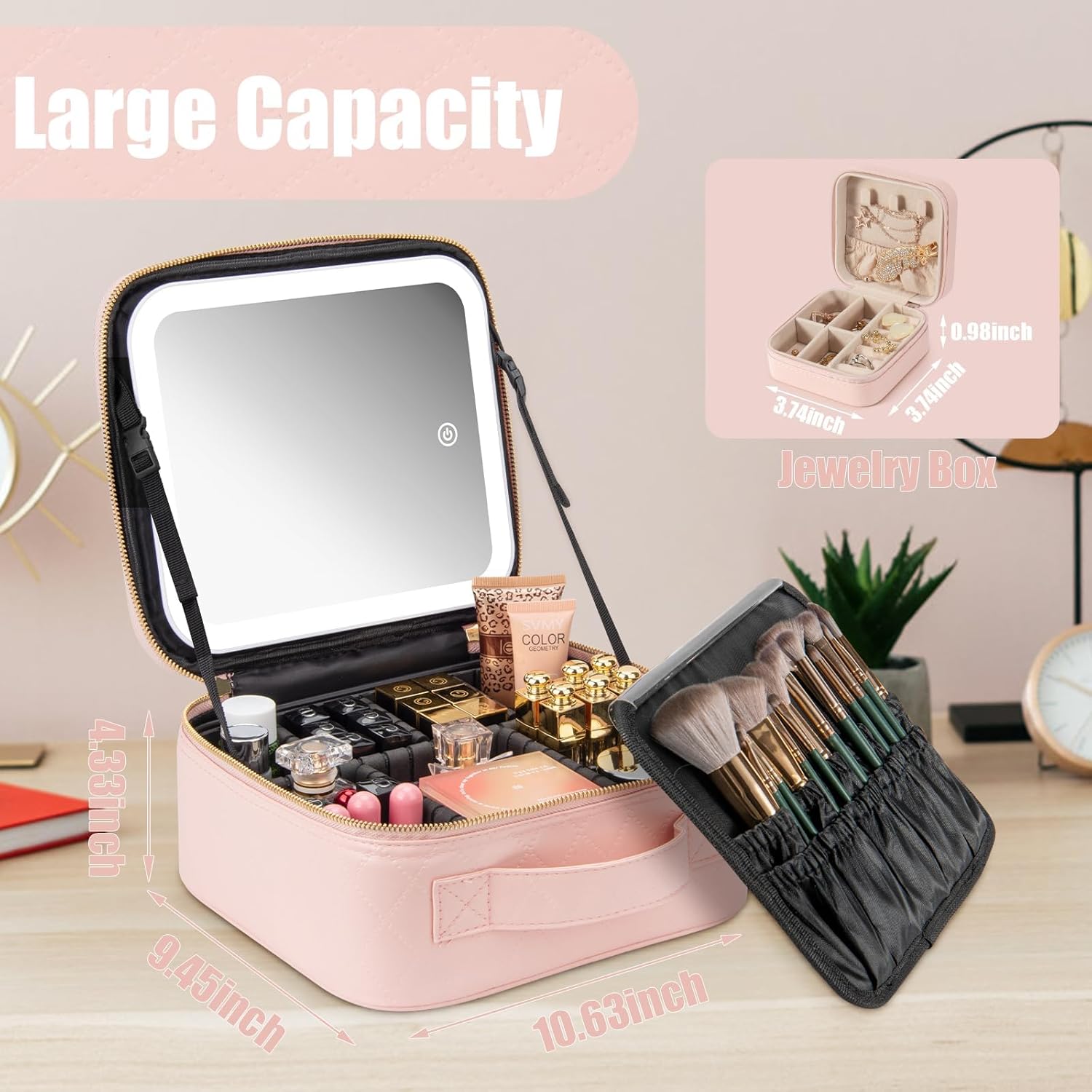 LED Makeup Travel Case with Mirror, Waterproof, Adjustable Brightness & Dividers - Image 5