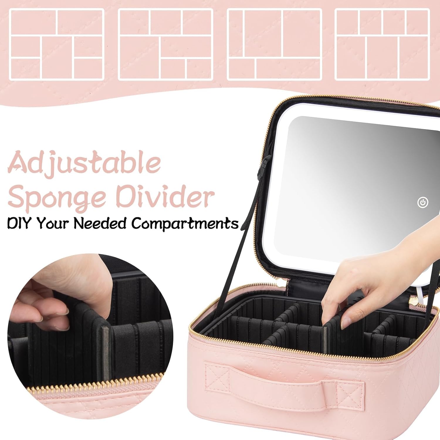 LED Makeup Travel Case with Mirror, Waterproof, Adjustable Brightness & Dividers - Image 3