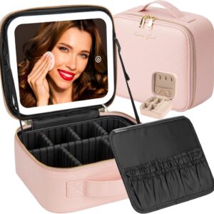 LED Makeup Travel Case with Mirror, Waterproof, Adjustable Brightness & Dividers