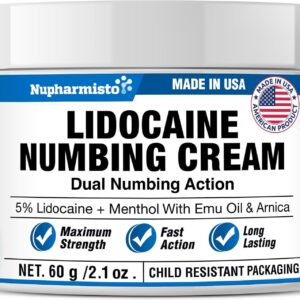 Lidocaine Numbing Cream Maximum Strength: Long Lasting Painless Topical Numb - Extra Relief with Lidocaine Menthol Arnica and Emu Oil 2.1oz/ 60g