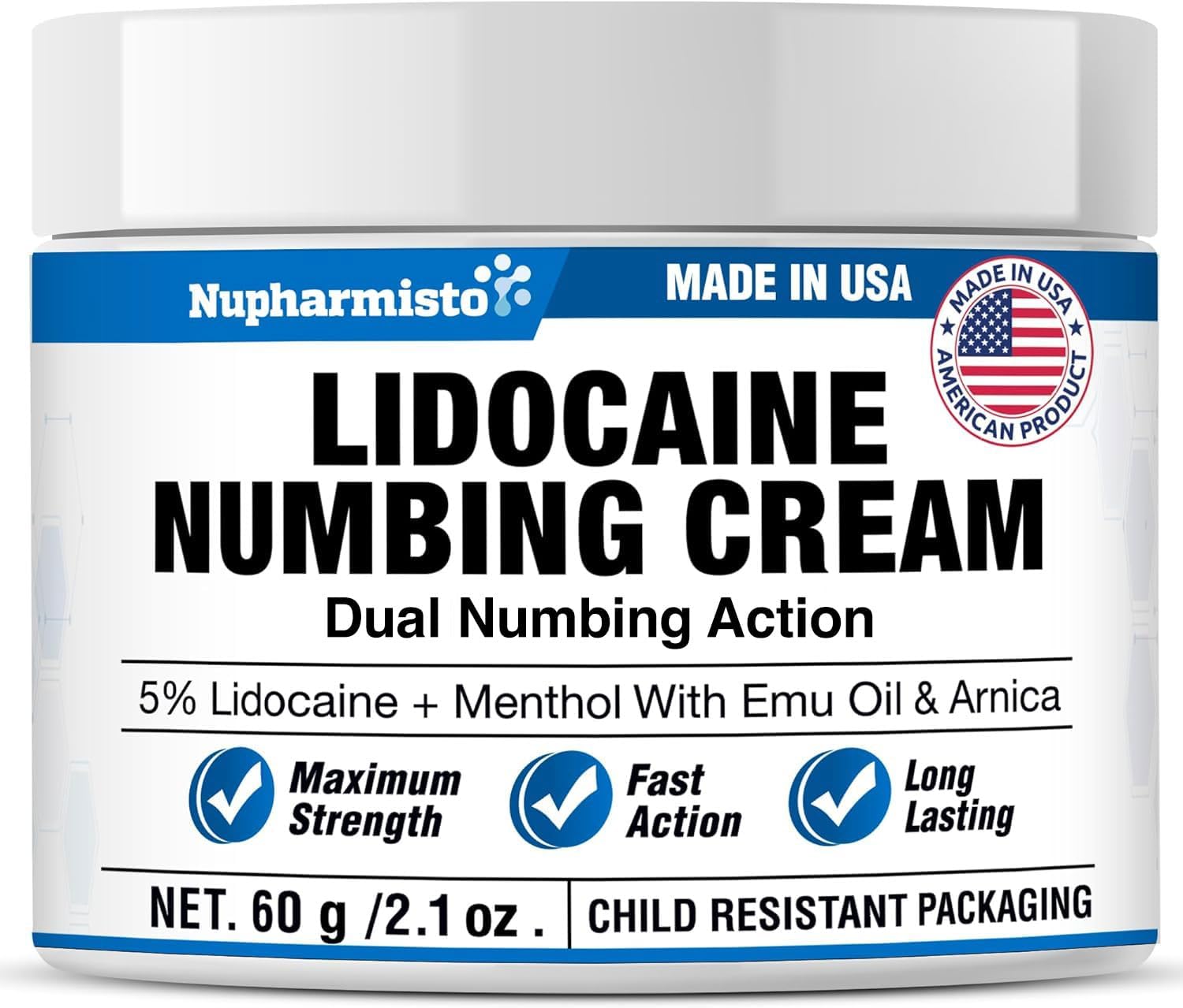 Lidocaine Numbing Cream Maximum Strength: Long Lasting Painless Topical Numb - Extra Relief with Lidocaine Menthol Arnica and Emu Oil 2.1oz/ 60g