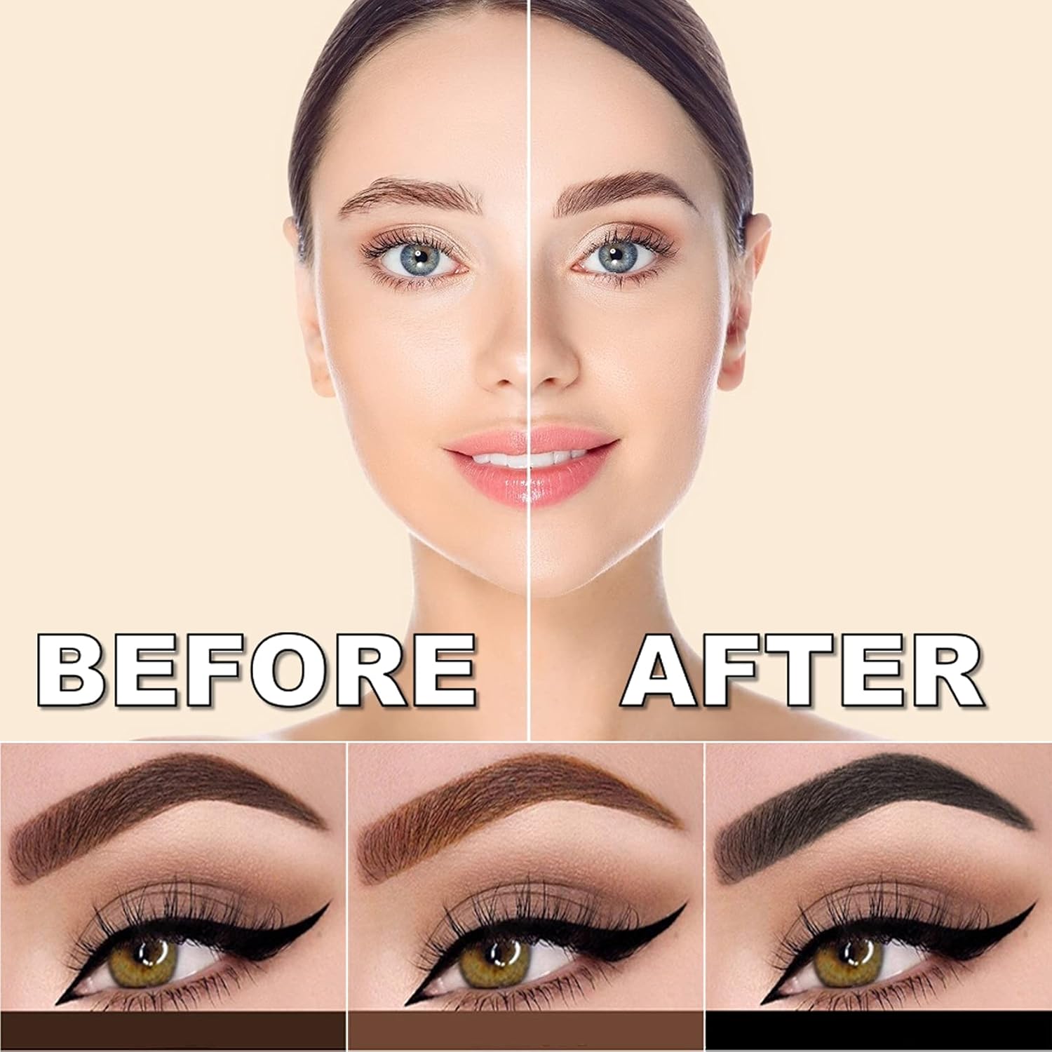 Light Brown Waterproof Eyebrow Pencil Set with Stencil and Tools - 5 Pcs - Image 4