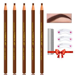 Light Brown Waterproof Eyebrow Pencil Set with Stencil and Tools - 5 Pcs