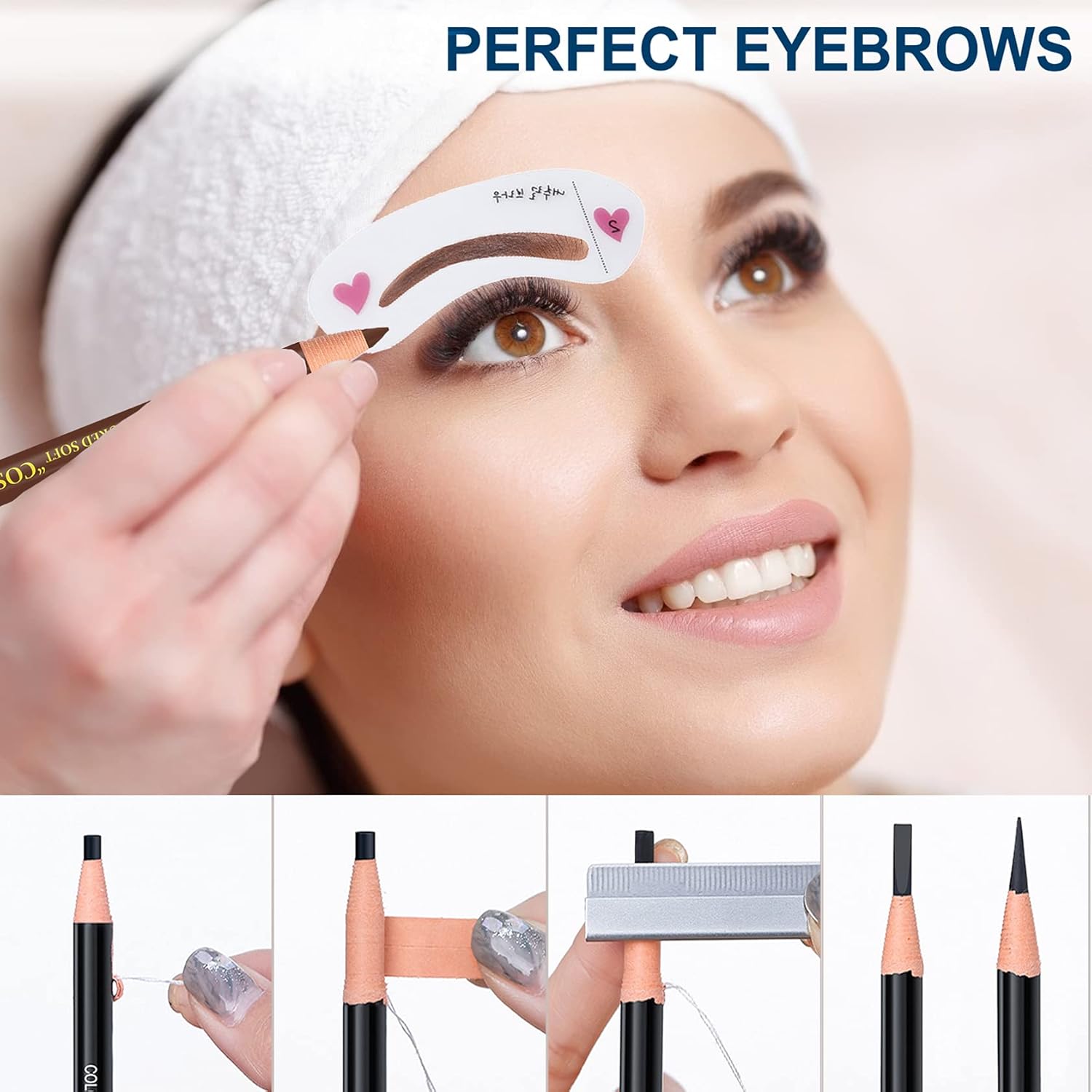 Light Brown Waterproof Eyebrow Pencil Set with Stencil and Tools - 5 Pcs - Image 6